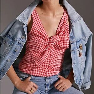 Eva Franco gingham coquette Fourth of July sleeveless bow top size XS